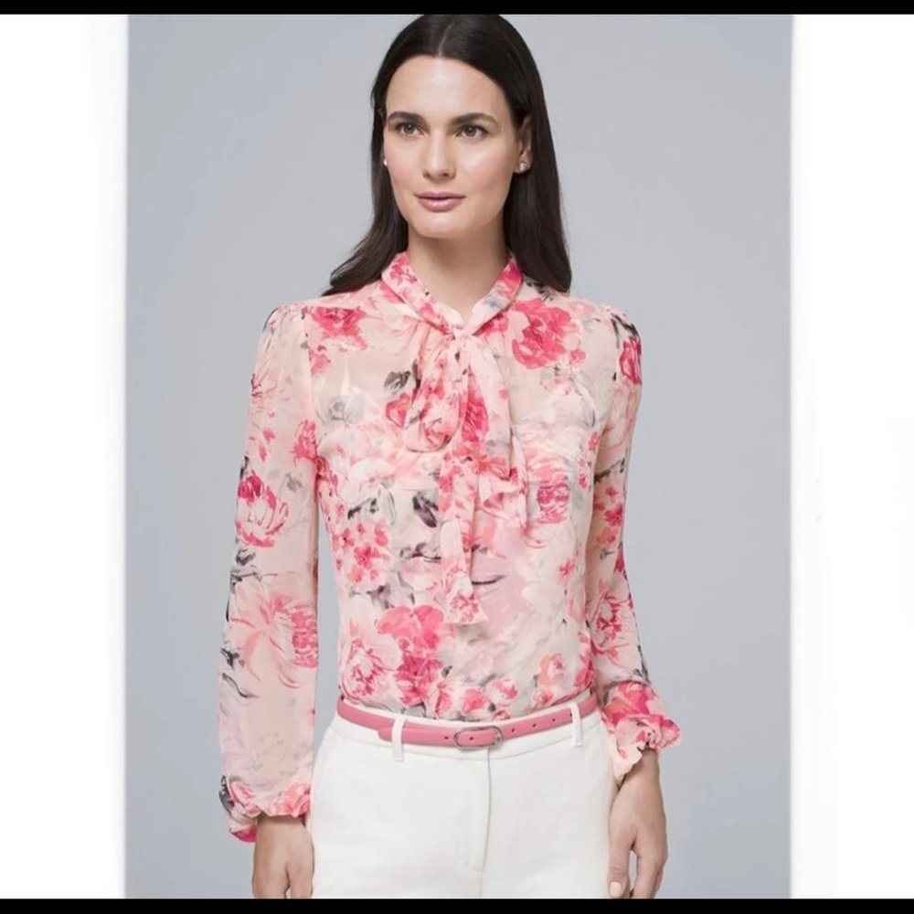 WHBM Pink Floral Sheer Blouse, Size 6